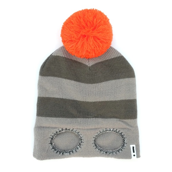 {Indikidual} Knitted stripe balaclava hat with funny eye holes and pom pom - Picture 6 of 13
